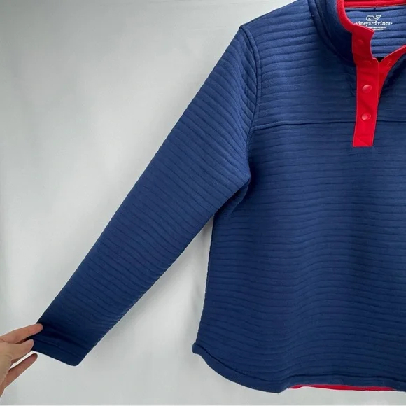 Vineyard Vines Womens 1/4 Snap Quilted Channel Placket Pullover Sweater Top Med - Picture 5 of 16